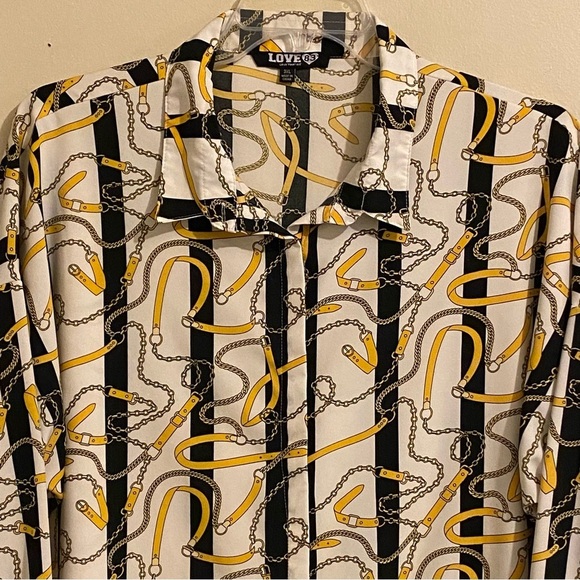 Women’s Love 83 Blouse Size 3XL Button Up Long Sleeve Chain Overall Pattern - Picture 3 of 10